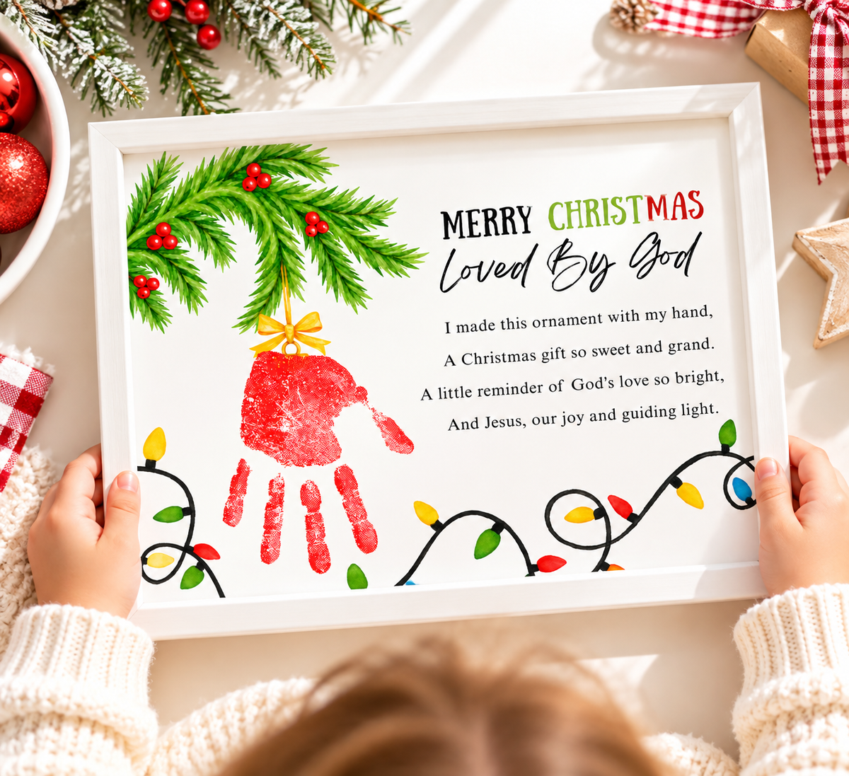 Christian Christmas Handprint Craft for Kids | Loved By God Christmas Ornament Keepsake Printable + Free Coloring Page