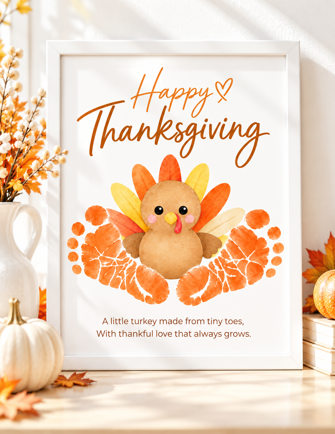Thanksgiving Turkey Footprint Craft for Kids | Baby & Toddler Keepsake Printable with Free Coloring Page