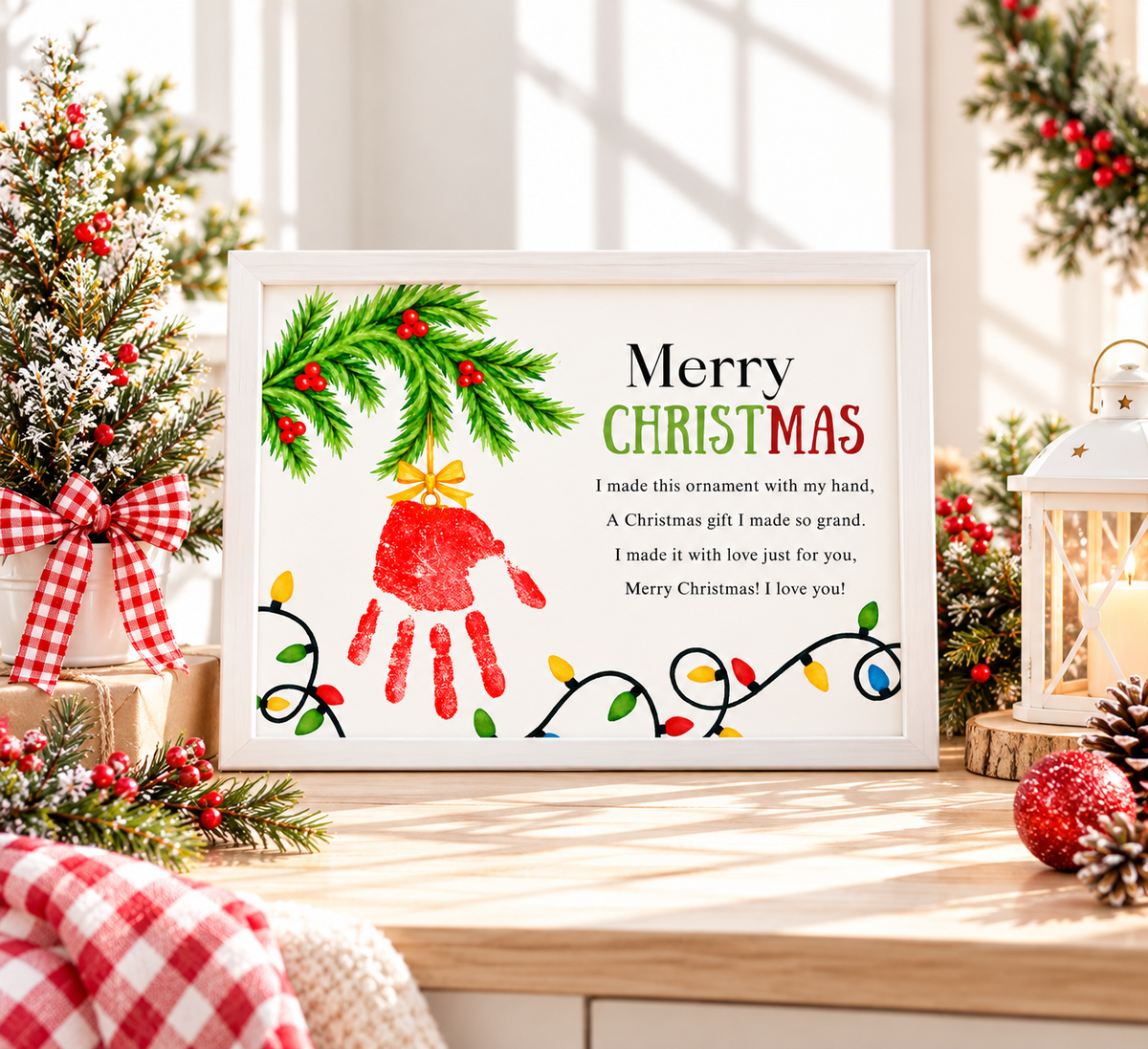 Christmas Ornament Handprint Poem  Craft for Kids | Merry Christmas Keepsake Printable + Free Coloring Page