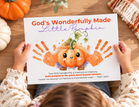 Christian Pumpkin Handprint Craft Printable | God's Wonderfully Made Little Pumpkin | Psalm 139:14 Fall Bible Keepsake for Kids