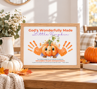Christian Pumpkin Handprint Craft Printable | God's Wonderfully Made Little Pumpkin | Psalm 139:14 Fall Bible Keepsake for Kids