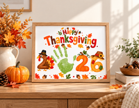 Thanksgiving 2026 Handprint Craft | Happy Thanksgiving Turkey Keepsake Printable for Kids