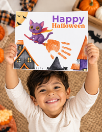 Happy Halloween Cat Handprint Craft Printable | Halloween Witch Cat Keepsake | Preschool Halloween Activity | Daycare & Classroom Fall Craft