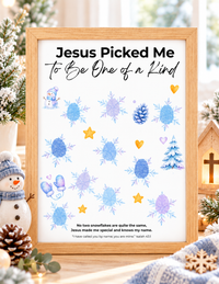 Jesus Picked Me to Be One of a Kind Fingerprint Snowflake Craft | Christian Winter Printable for Kids