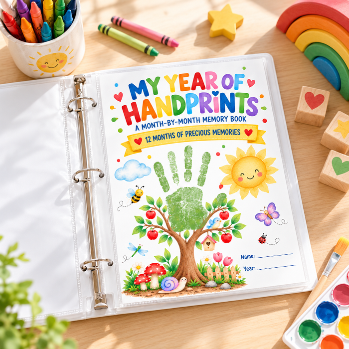 12 Month Handprint Memory Book for Kids | A Year of Little Handprints Printable Keepsake