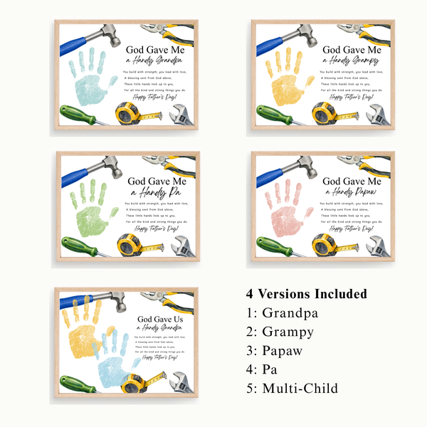 Christian Father's Day Handprint Craft Printable | God Gave Me a Handy Grandpa Grampy Papaw | Faith-Based Grandpa Gift from Kids | Grandfather Keepsake