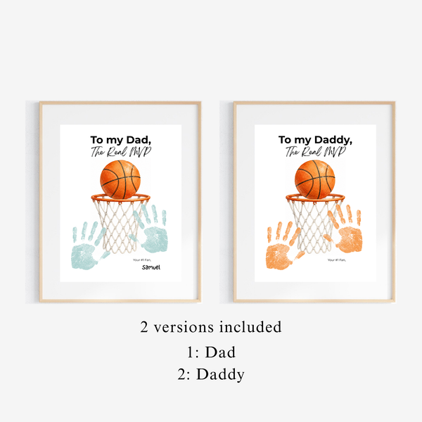 Basketball Father's Day Handprint Craft Printable | To My Dad Daddy The Real MVP | Basketball Dad Gift from Kids | Sports Keepsake Activity