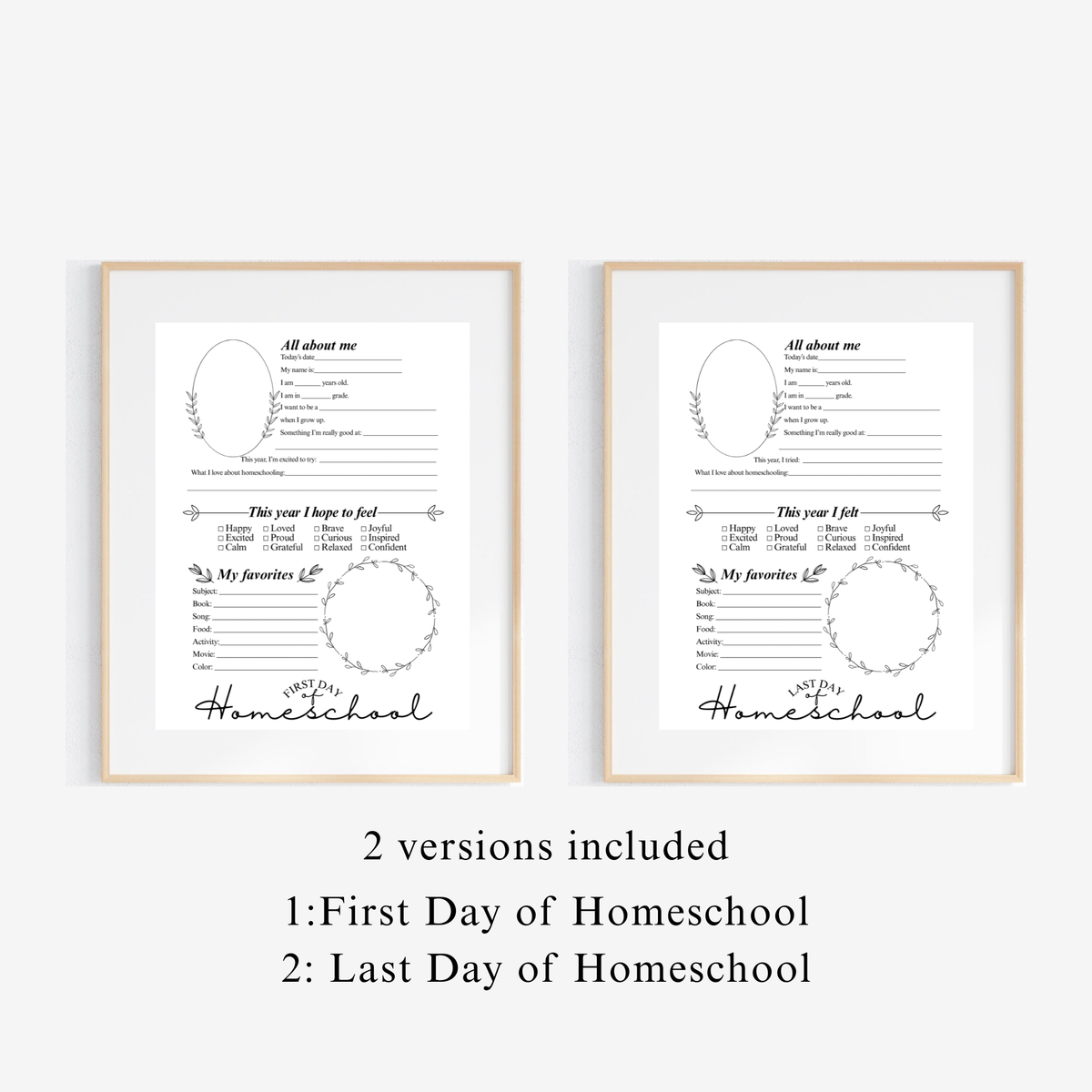 First & Last Day of Homeschool Interview Printable | Minimalist Homeschool Memory Page | All About Me Worksheet | Homeschool Keepsake Activity
