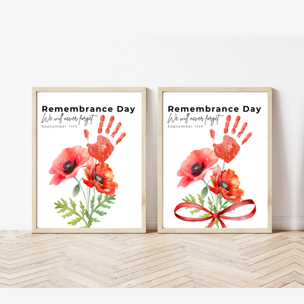 Remembrance Day Handprint Craft for Kids | September 11 Poppy Printable Keepsake | We Will Never Forget