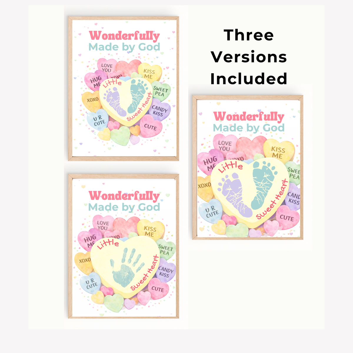 Christian Valentine Handprint & Footprint Craft | Wonderfully Made by God Conversation Hearts Printable