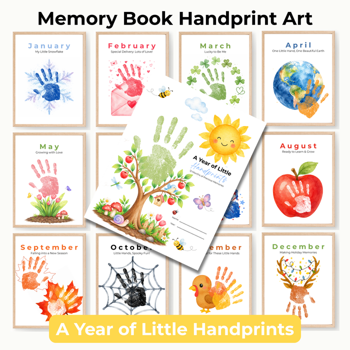 12 Month Handprint Memory Book for Kids | A Year of Little Handprints Printable Keepsake