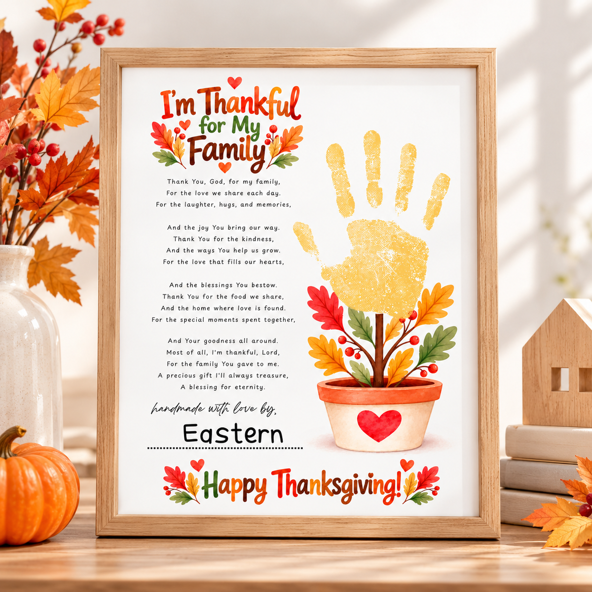 I'm Thankful for My Family Thanksgiving Handprint Craft | Christian Fall Keepsake Printable for Kids