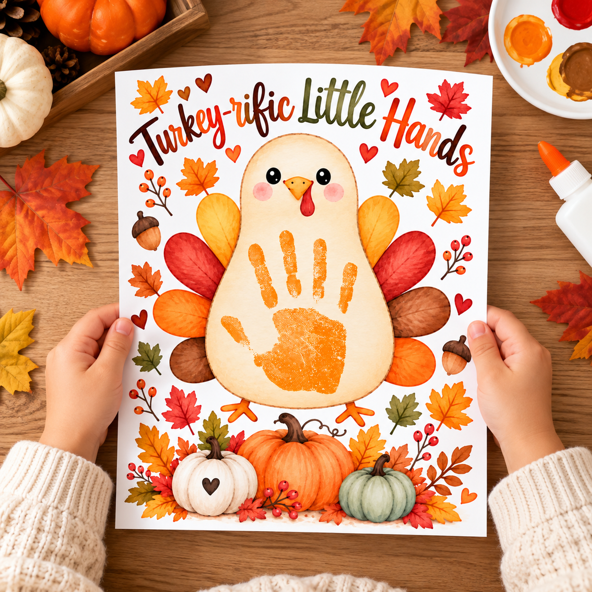 Turkey Handprint Craft for Kids | Turkey-rific Little Hands Thanksgiving Printable | Preschool Fall Keepsake
