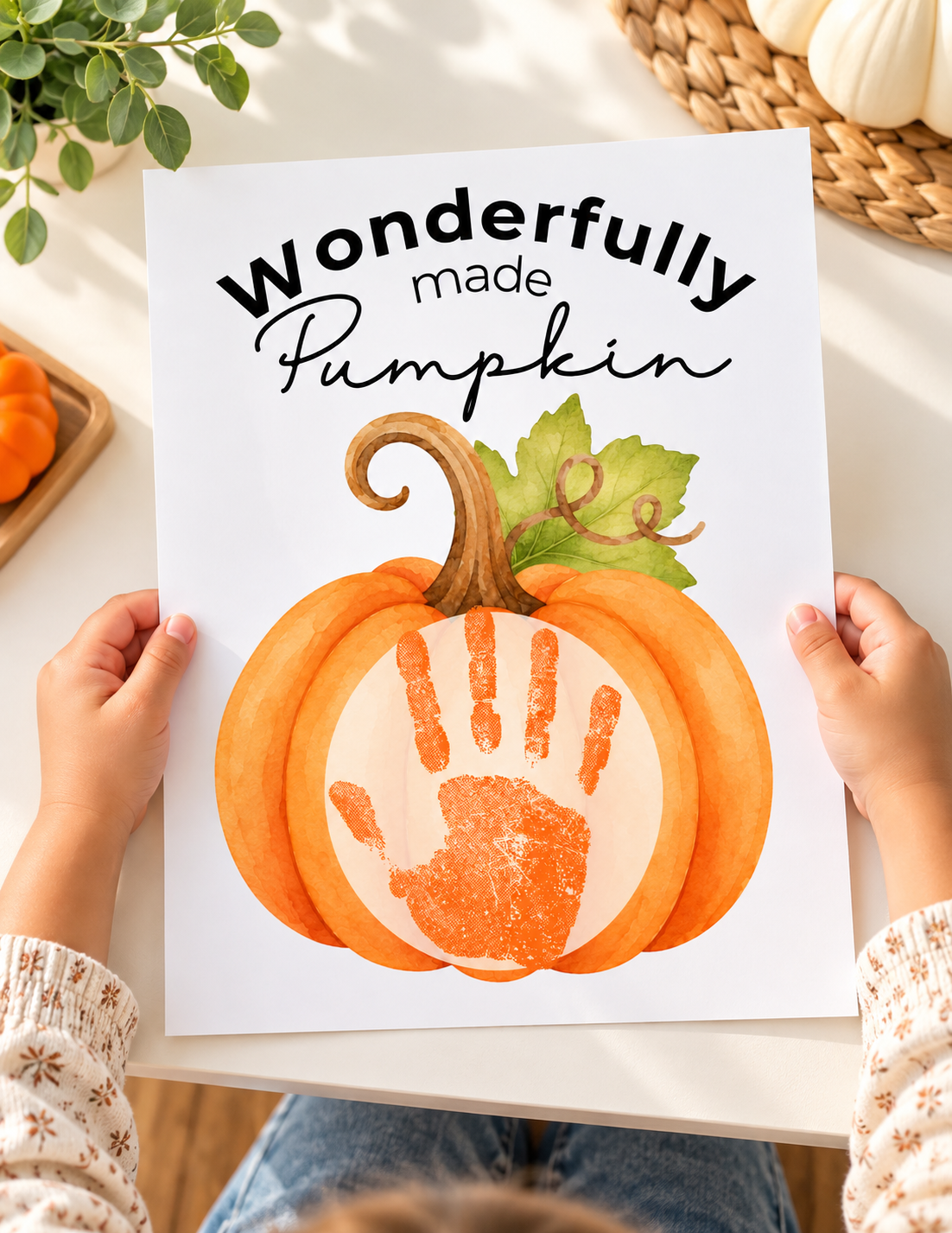 Christian Pumpkin Handprint Keepsake Printable | Wonderfully Made Fall Craft | Psalm 139:14 Preschool Pumpkin Activity